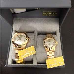 Invicta Mens & Womens Pair Pro Diver Analog Display Swiss Quartz Gold Watches
